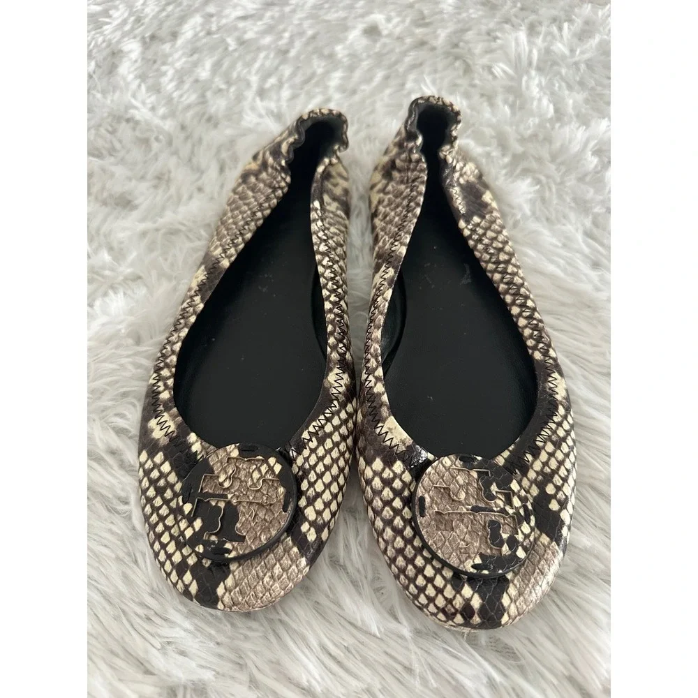 Tory Burch Minnie Travel snakeskin embossed Ballet Flats sz 7